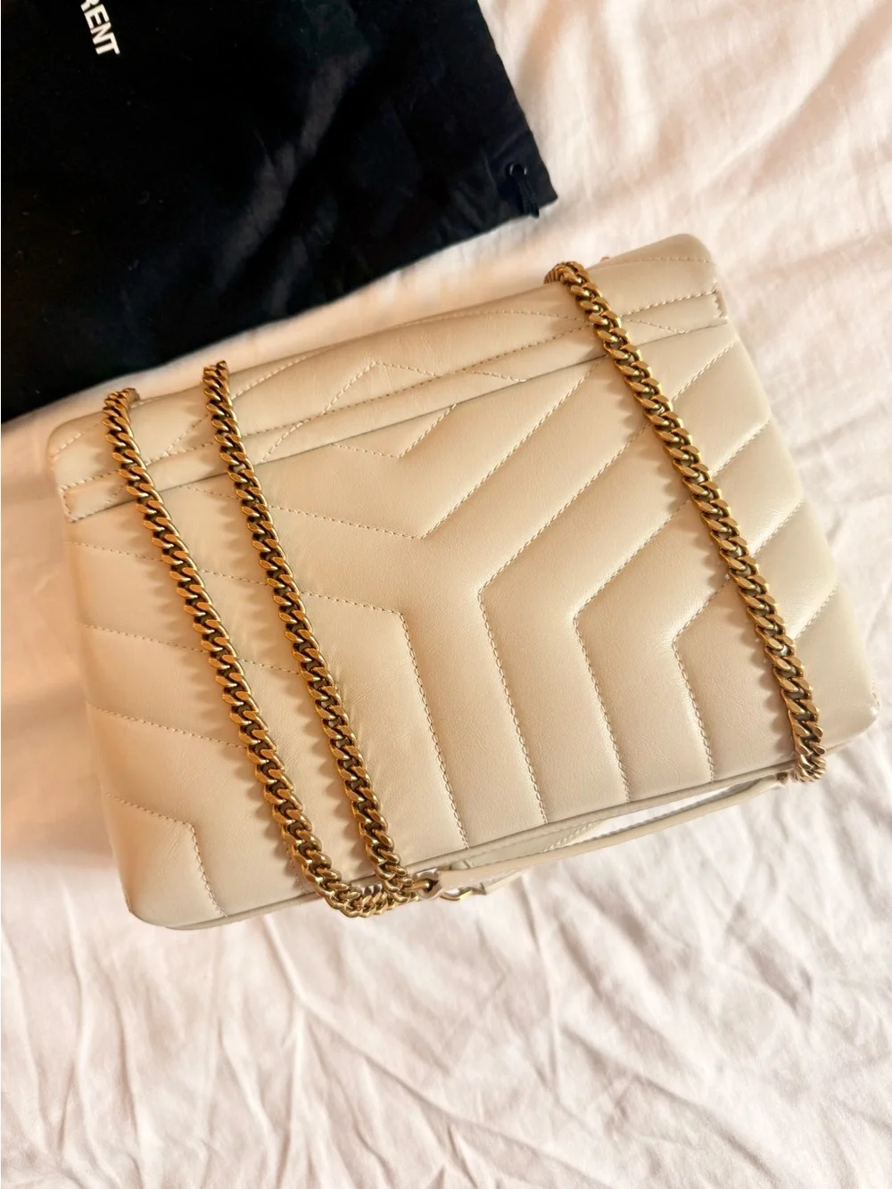 Authentic Saint Laurent Small Lou Lou Shoulder Bag in Cream
